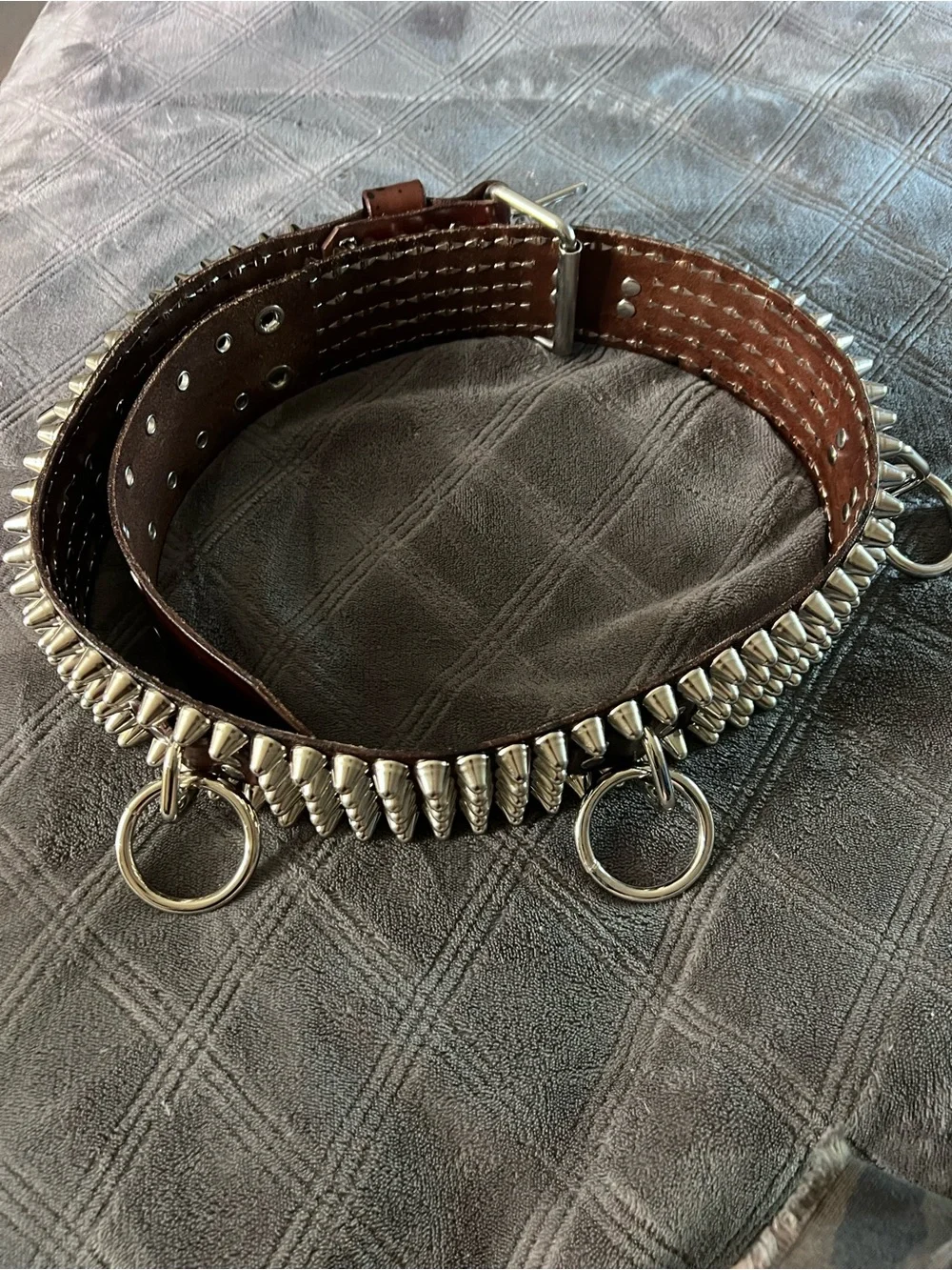 Brown And Black Leather 5-Row Stud 5-Ring Bondage Belt Crust Punk DIY DBEAT